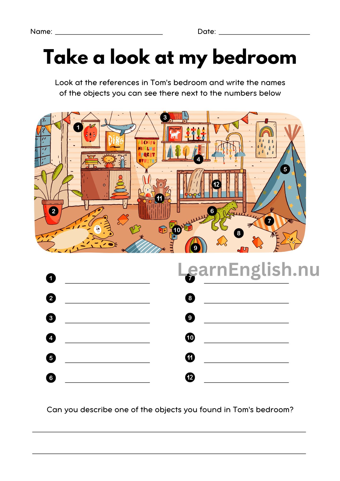 اثاث غرفة النوم بالانجليزي بالصور والصوت