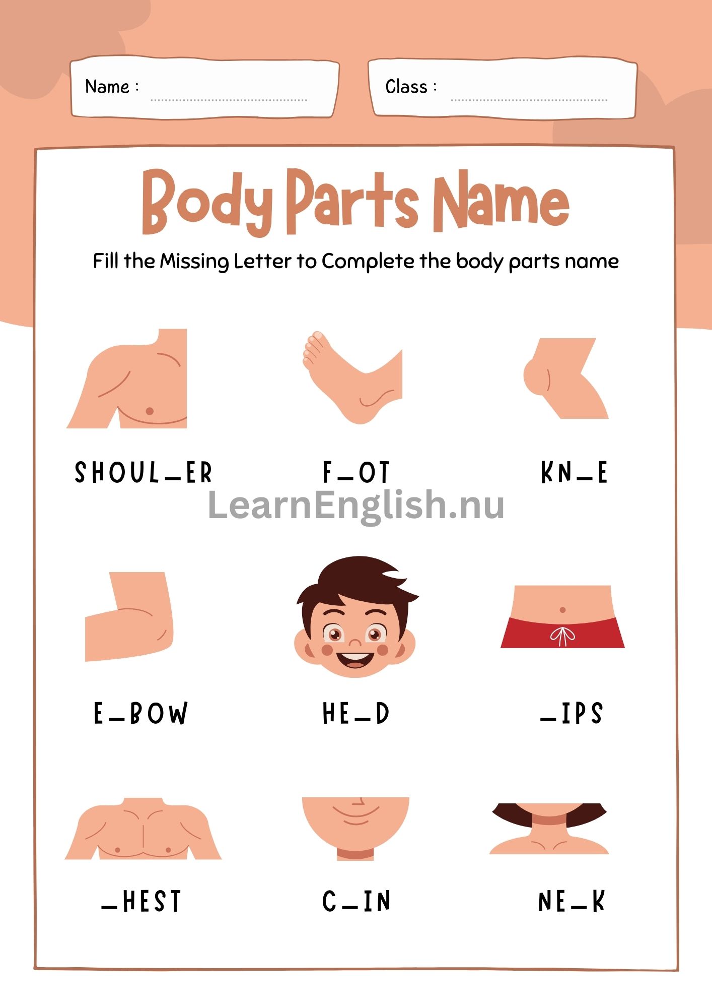 اجزاء الجسم بالانجليزي بالصور والصوت