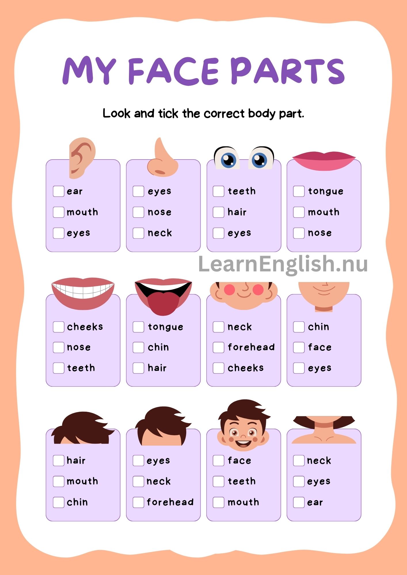 اجزاء الراس بالانجليزي بالصور والصوت