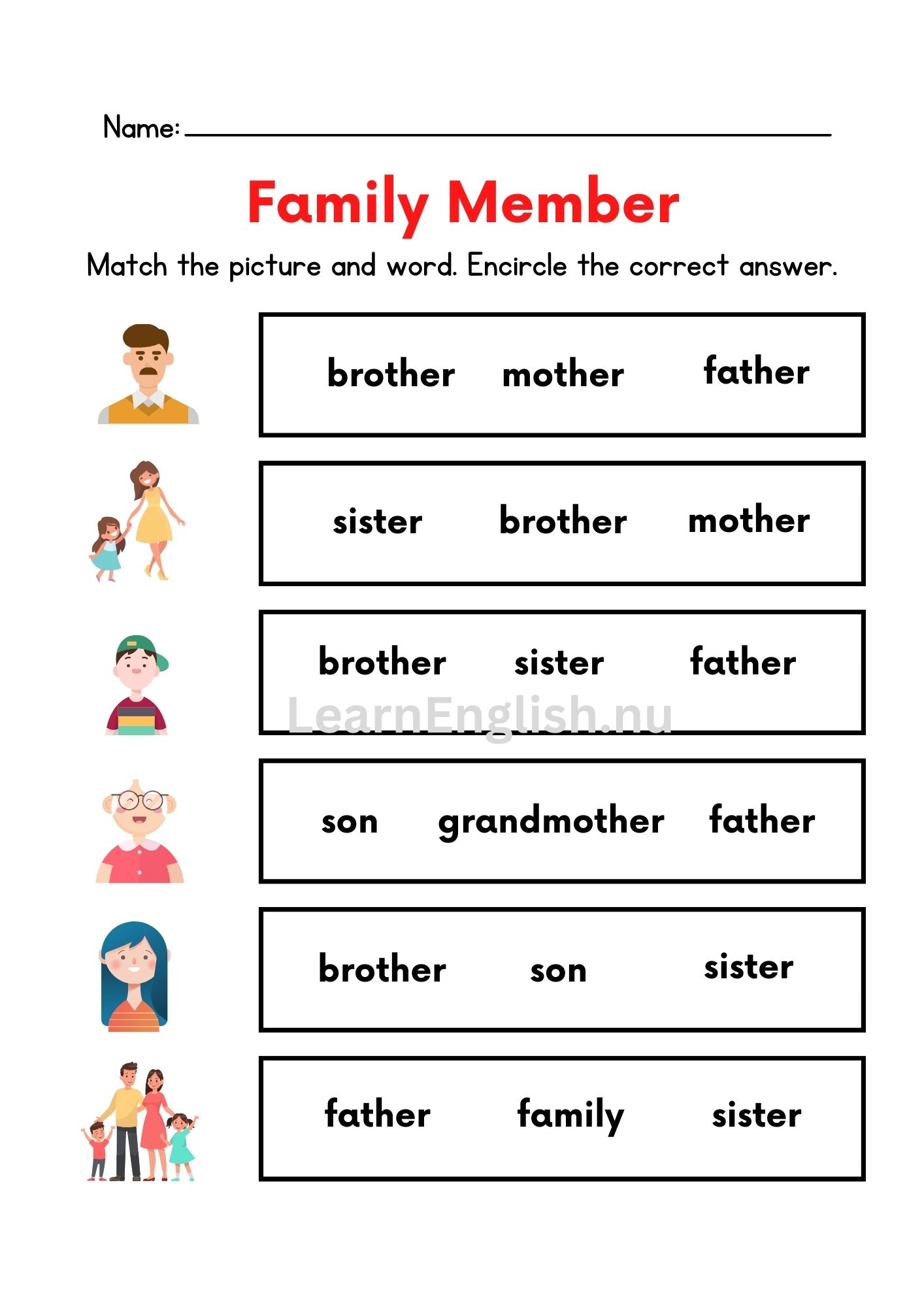 اسماء افراد العائلة بالانجليزي شجرة العائلة
