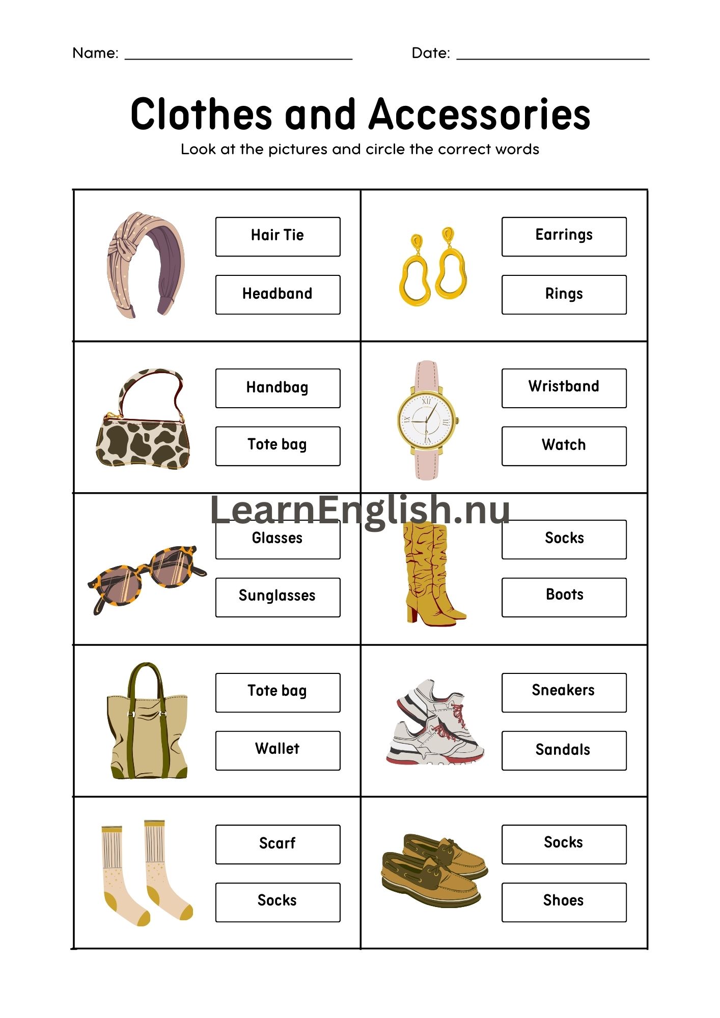 اسماء الاكسسوارات بالانجليزي بالصور والصوت