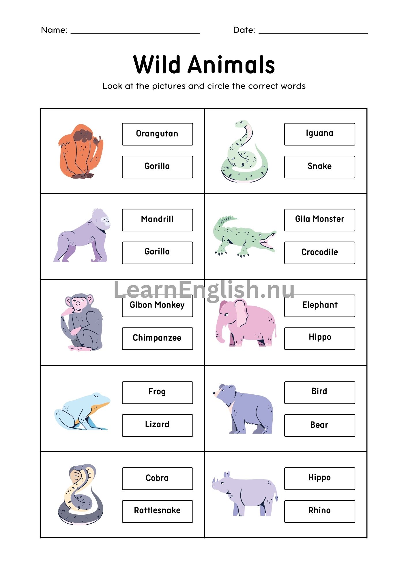 اسماء الحيوانات البرية بالانجليزي بالصور والصوت