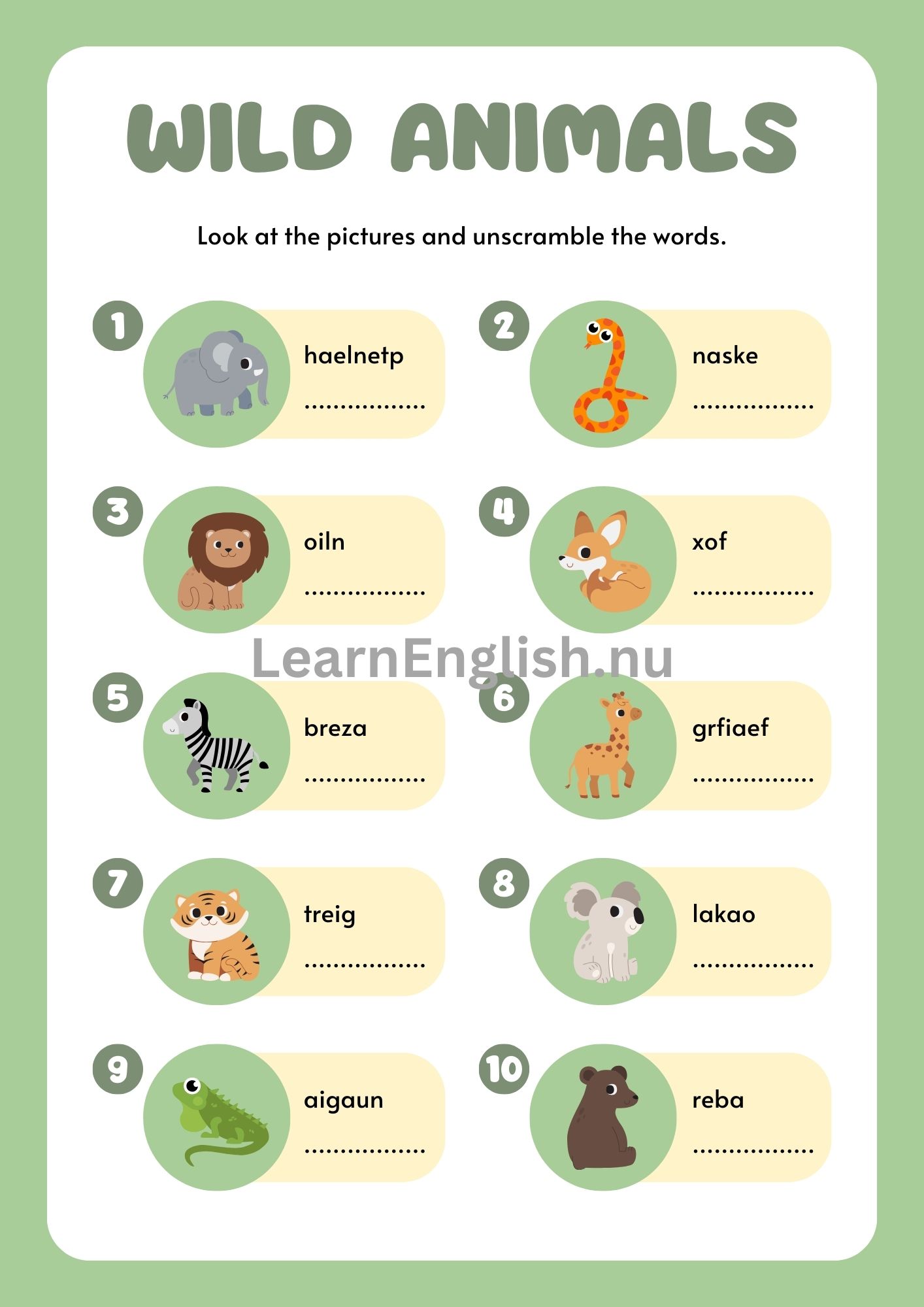 اسماء الحيوانات البرية بالانجليزي بالصور والصوت