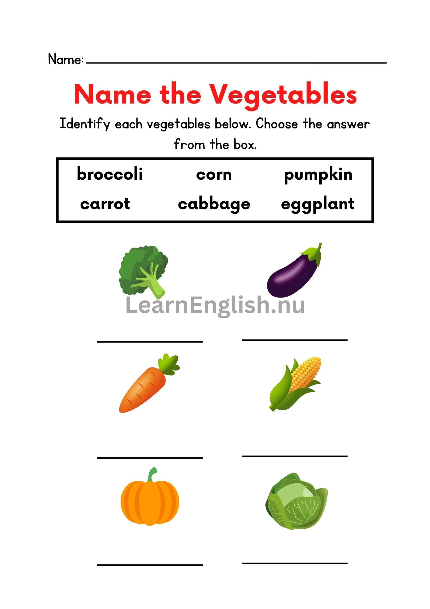 اسماء الخضروات بالانجليزي بالصور والصوت