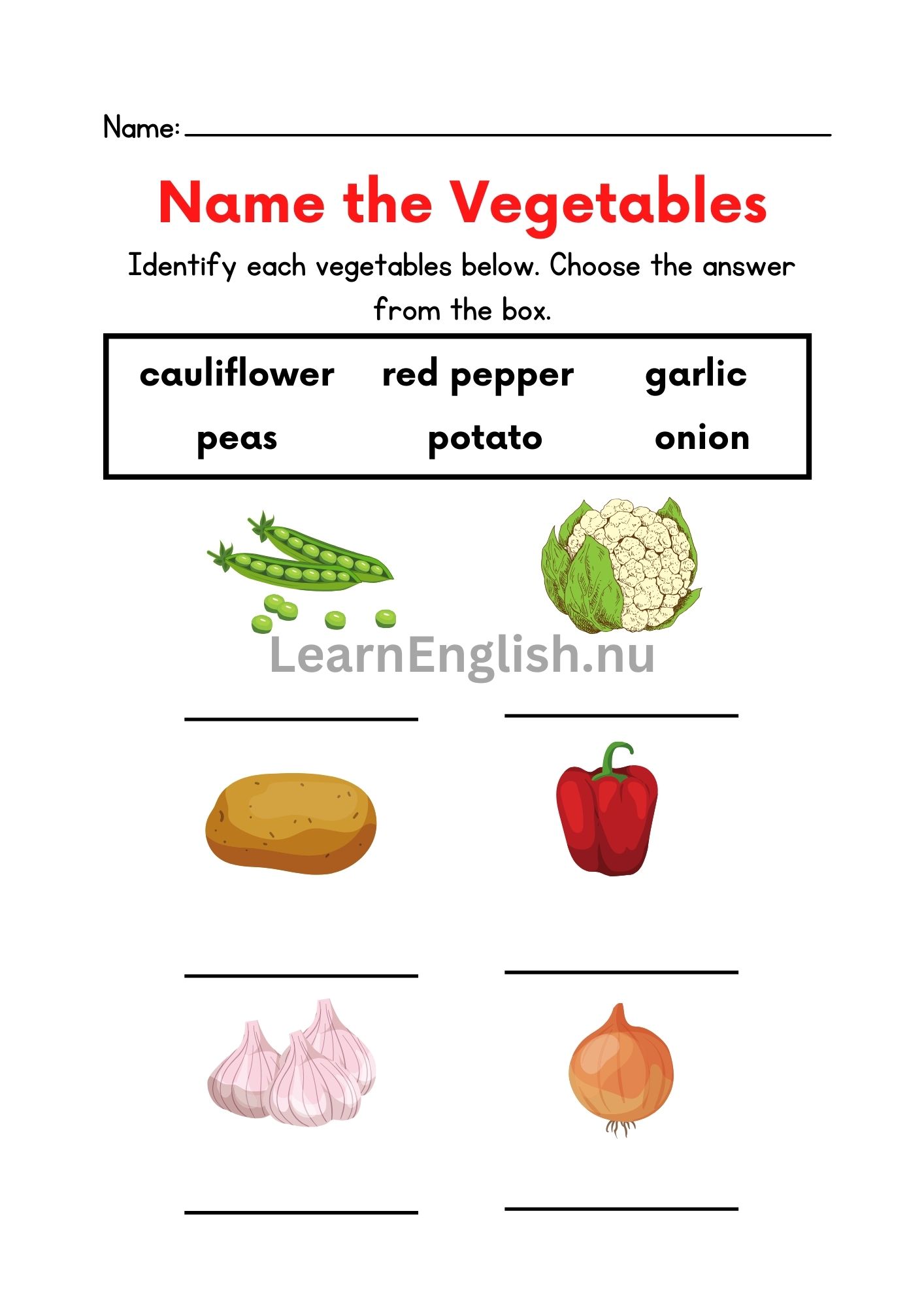 اسماء الخضروات بالانجليزي بالصور والصوت