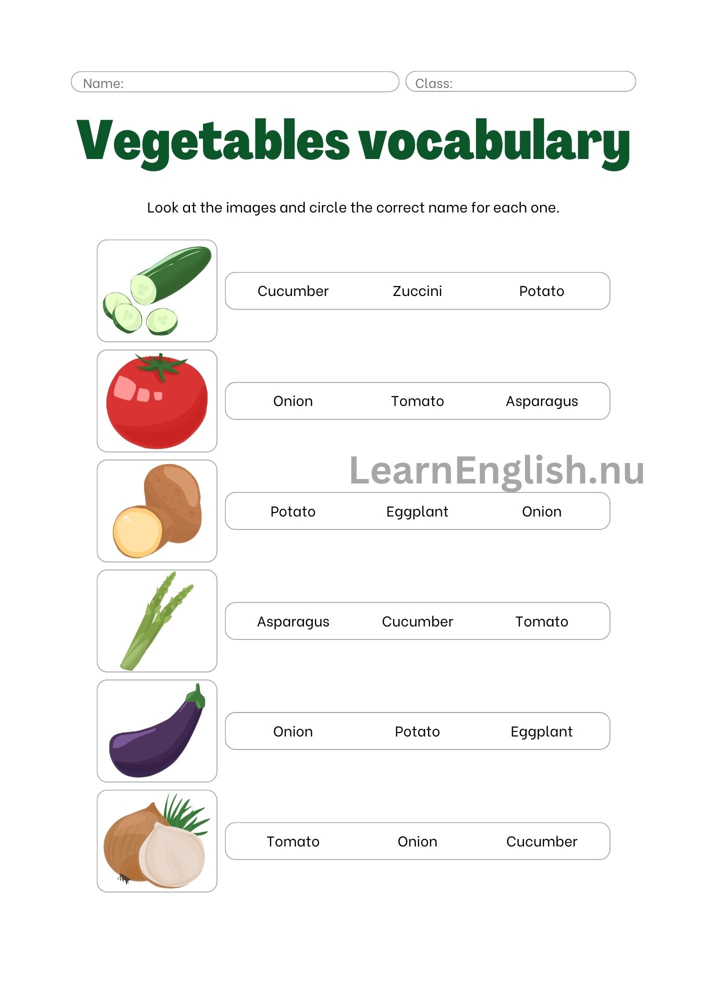 اسماء الخضروات بالانجليزي بالصور والصوت