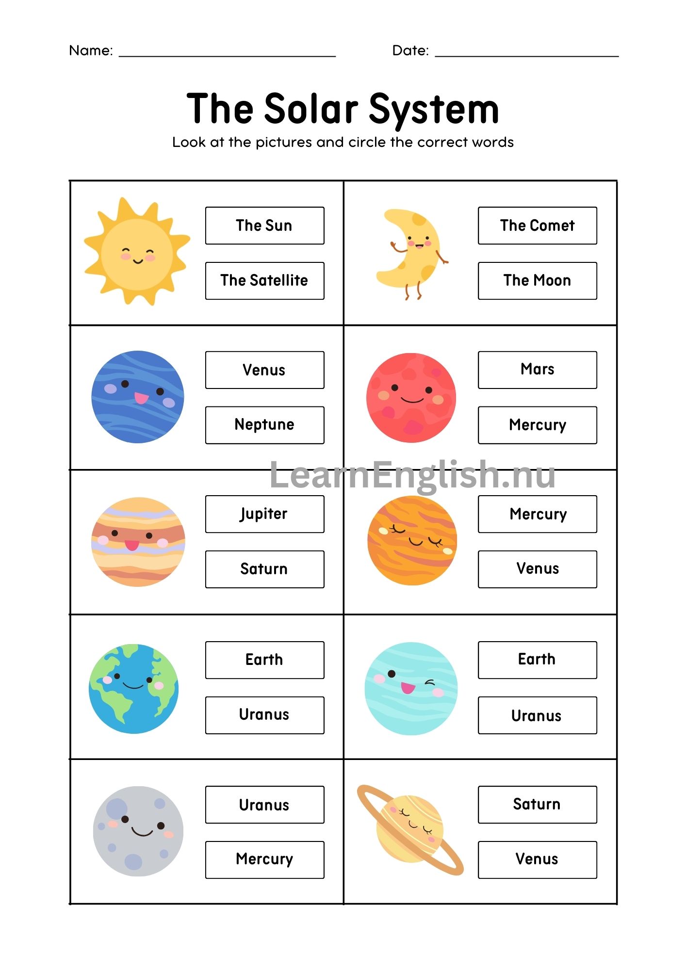 اسماء الكواكب بالانجليزي بالصور والصوت