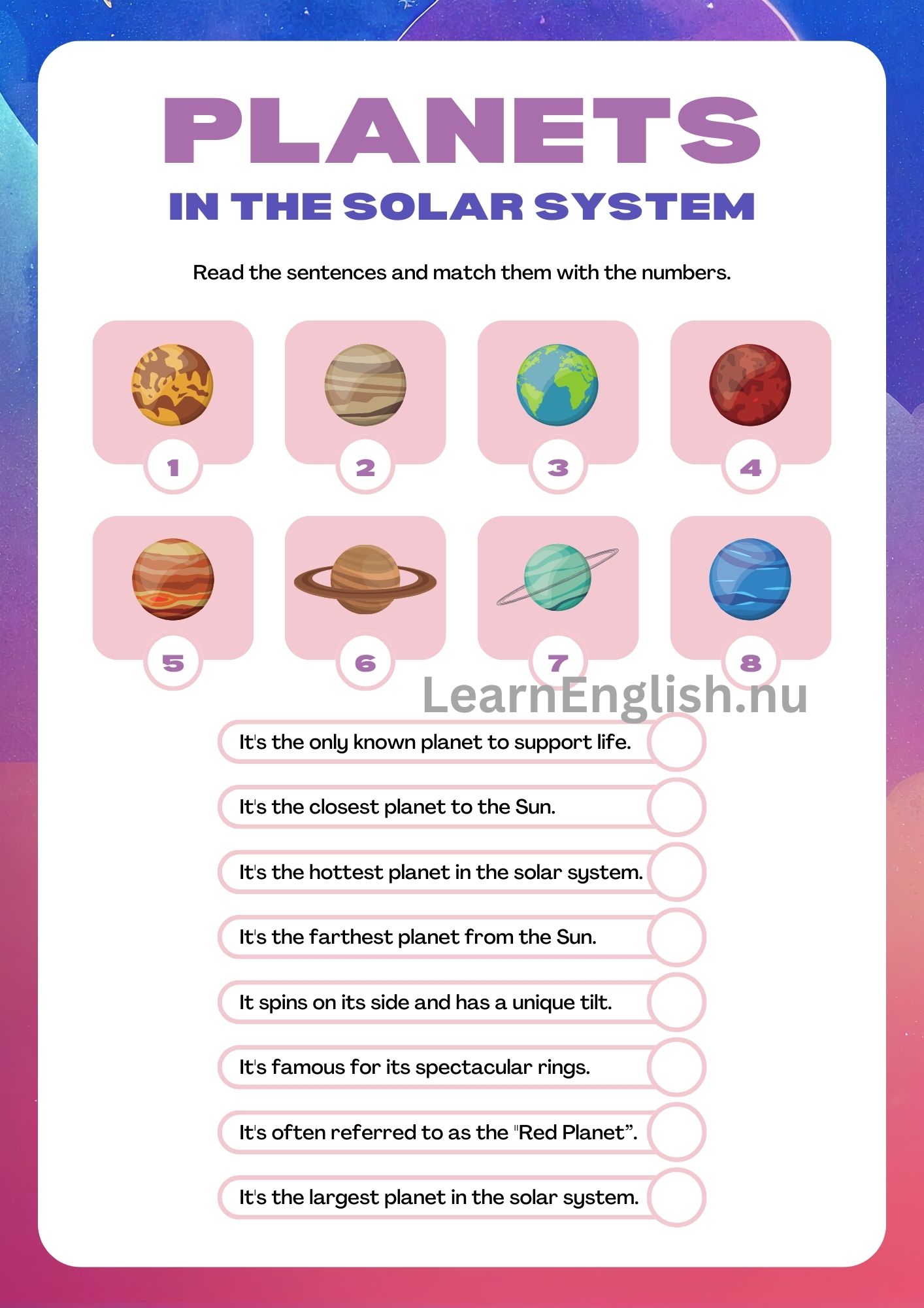 اسماء الكواكب بالانجليزي بالصور والصوت