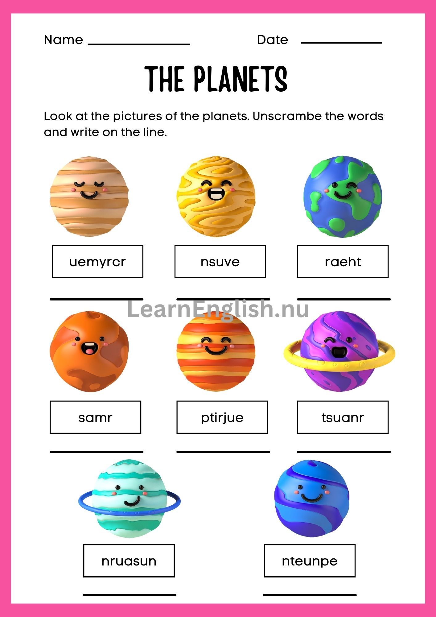 اسماء الكواكب بالانجليزي بالصور والصوت