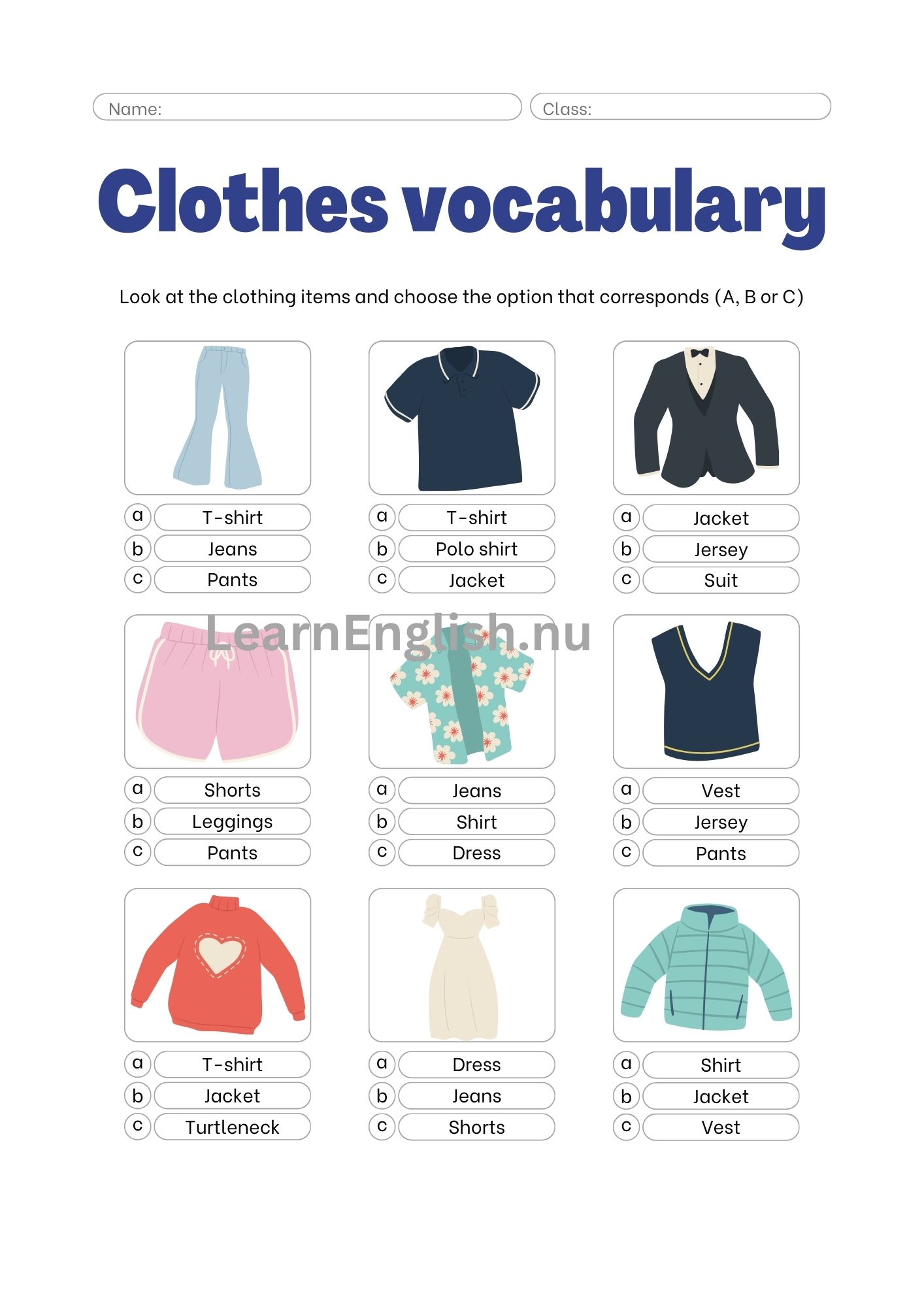 اسماء الملابس الرجالية بالانجليزي بالصور والصوت