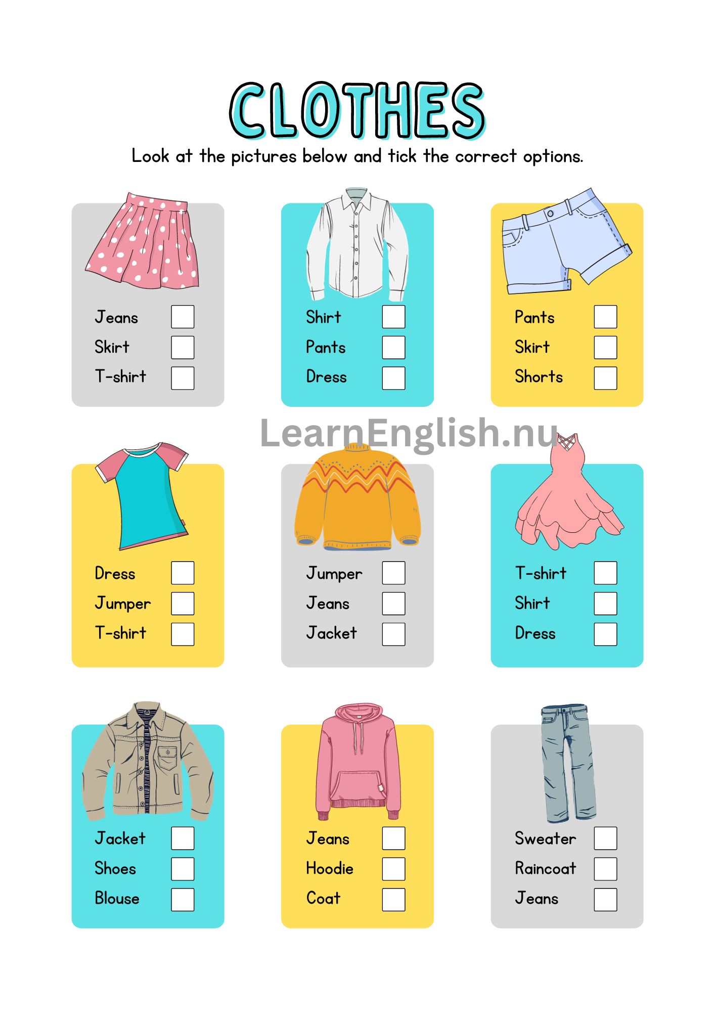 اسماء الملابس بالانجليزي بالصور والصوت