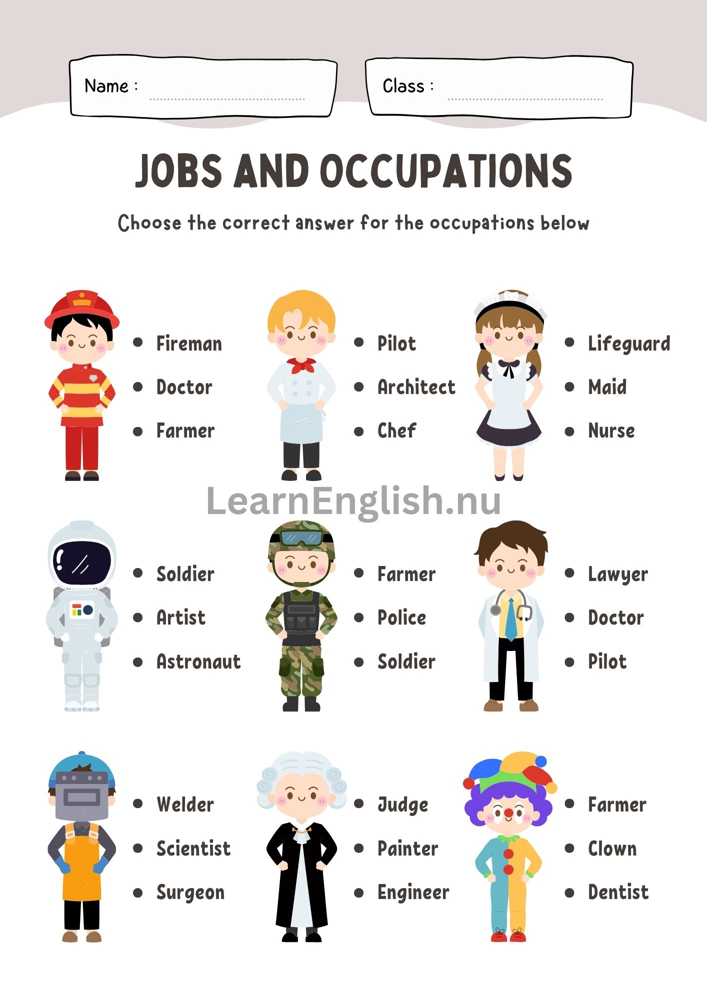 اسماء المهن بالانجليزية بالصور والصوت