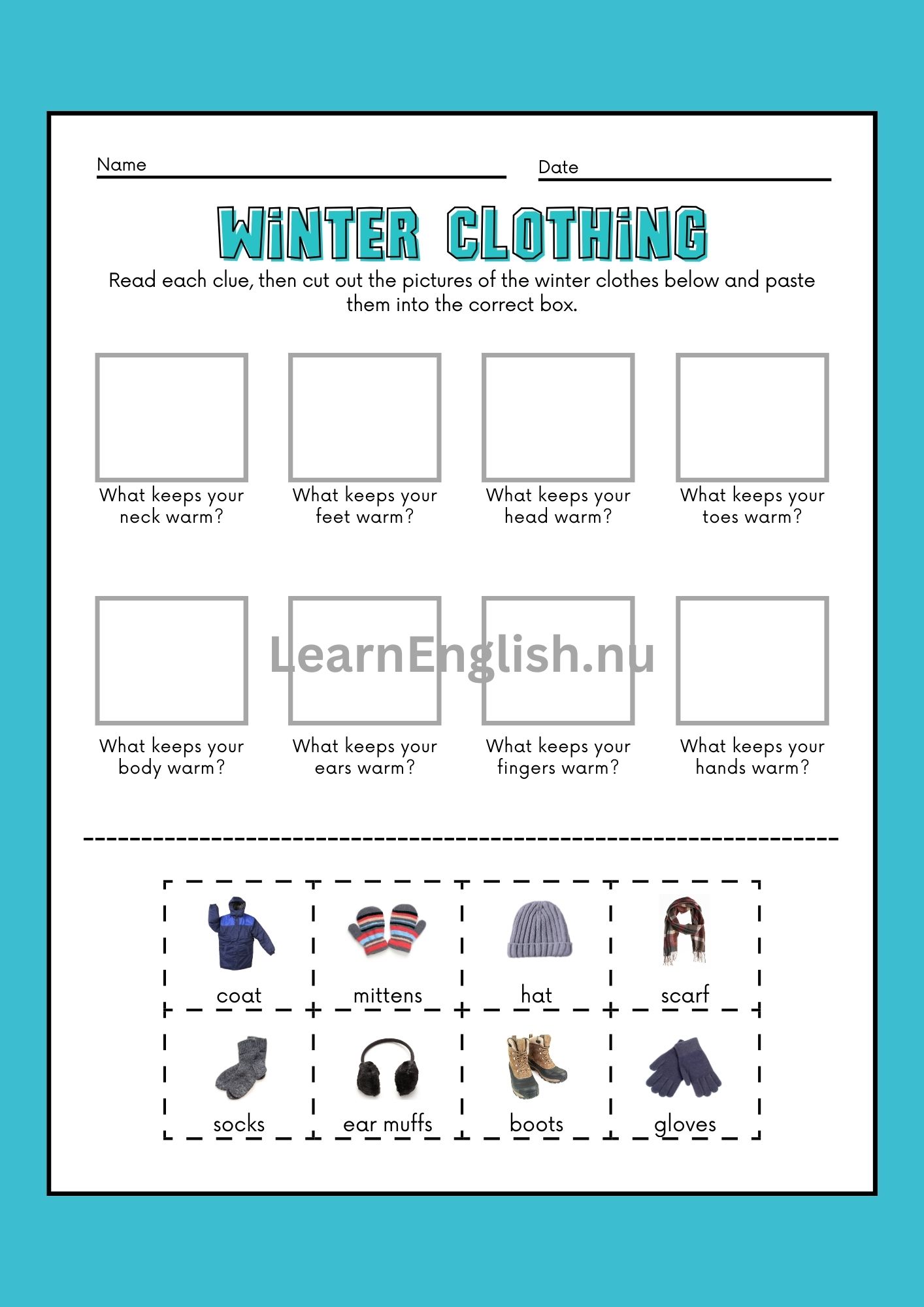 اسماء ملابس الشتاء بالانجليزي بالصور والصوت