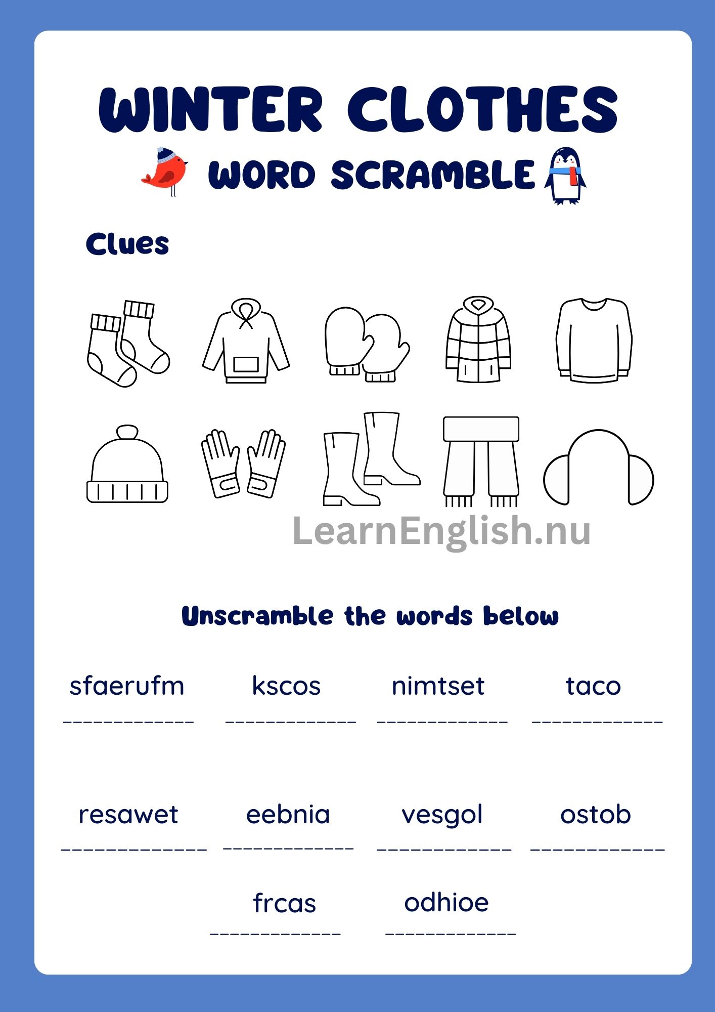 اسماء ملابس الشتاء بالانجليزي بالصور والصوت