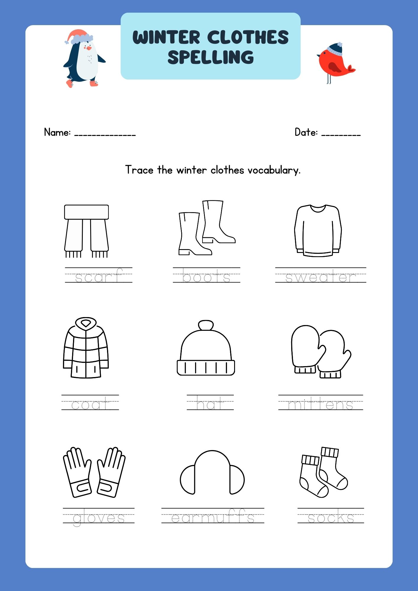 اسماء ملابس الشتاء بالانجليزي بالصور والصوت