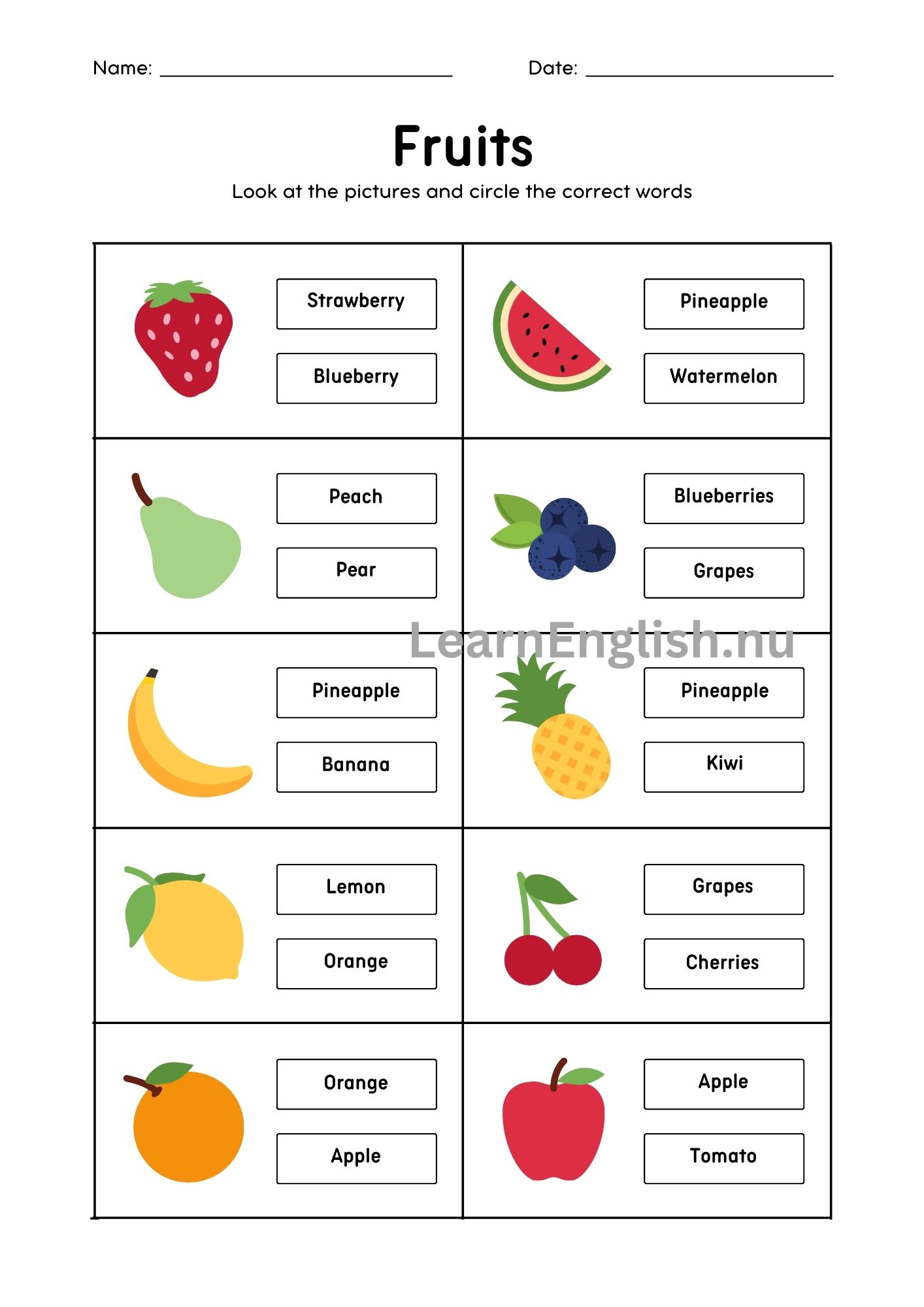 الفواكه بالانجليزي بالصور والصوت