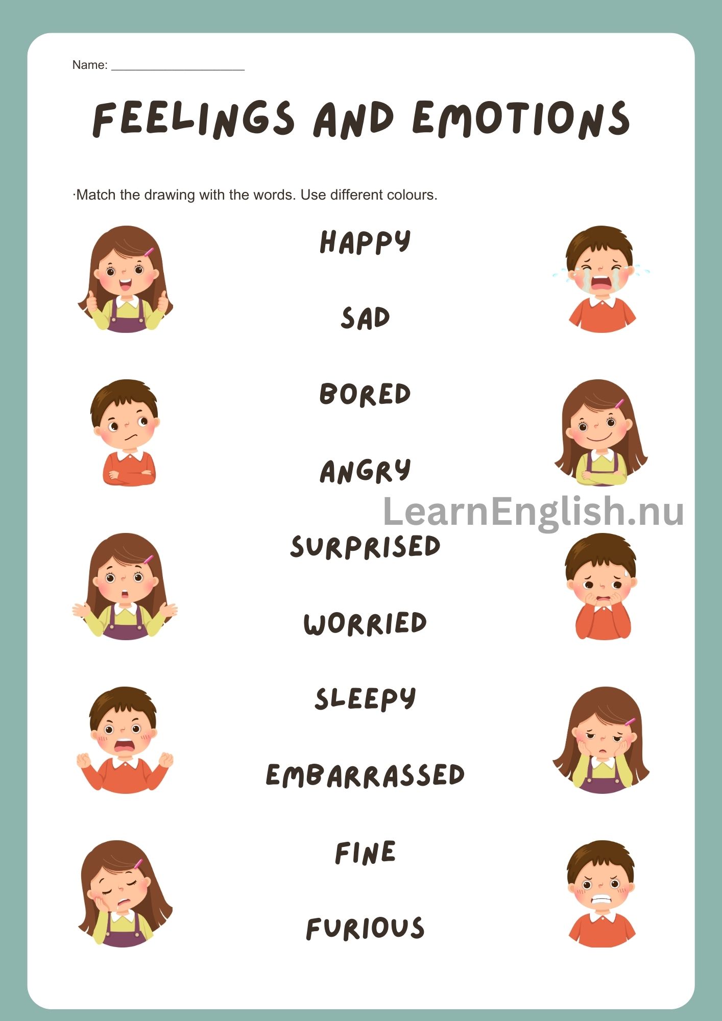 المشاعر بالانجليزي بالصور والصوت