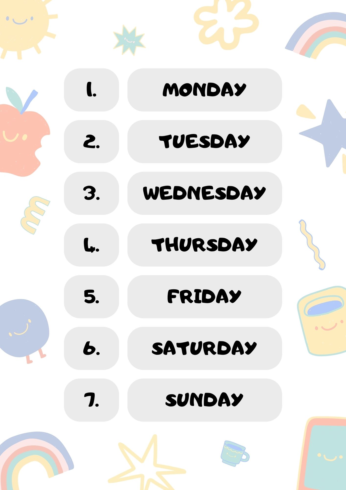 ايام الاسبوع بالانجليزي بالصور والصوت
