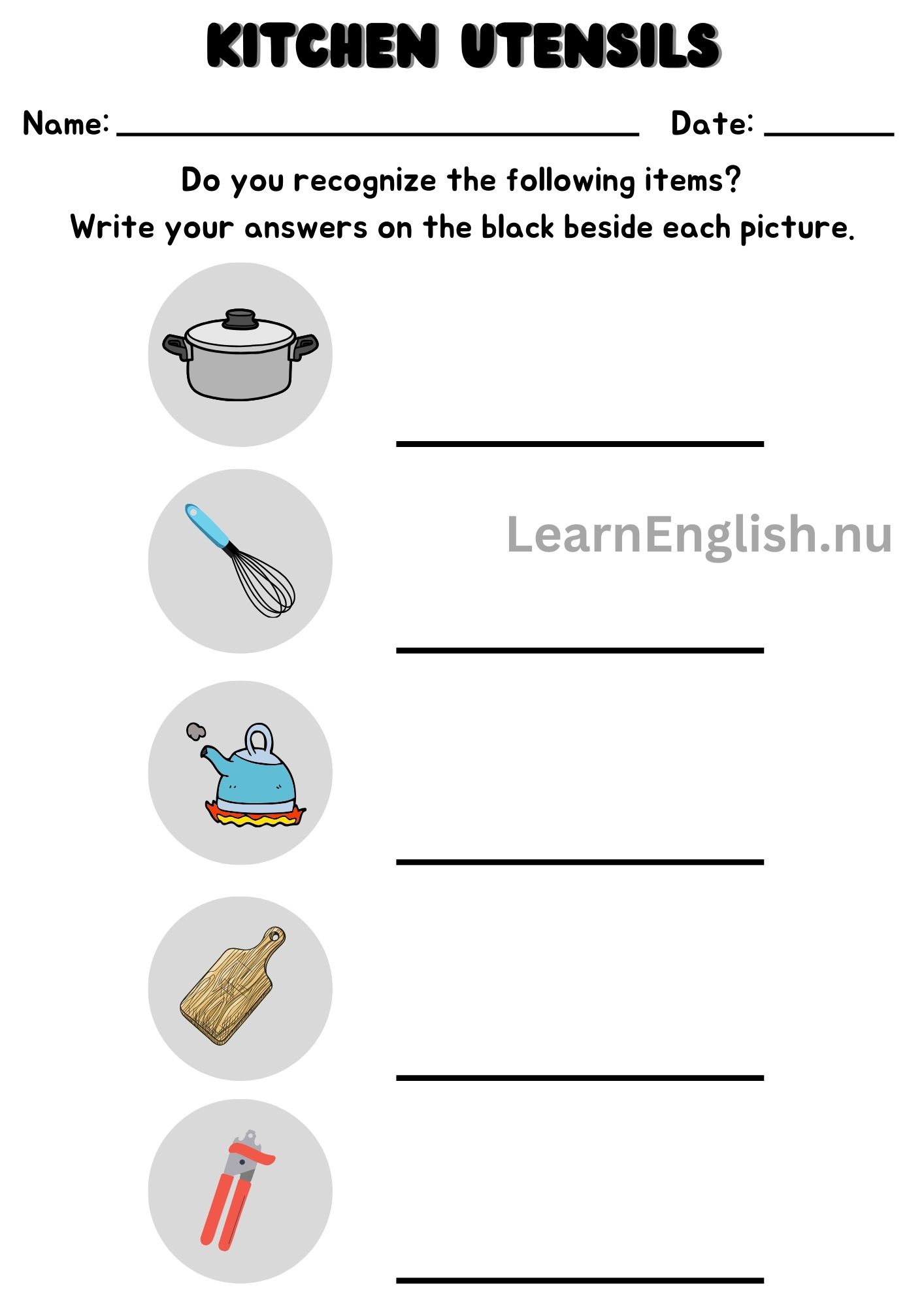 تعلم ادوات المطبخ بالانجليزي بالصور والصوت