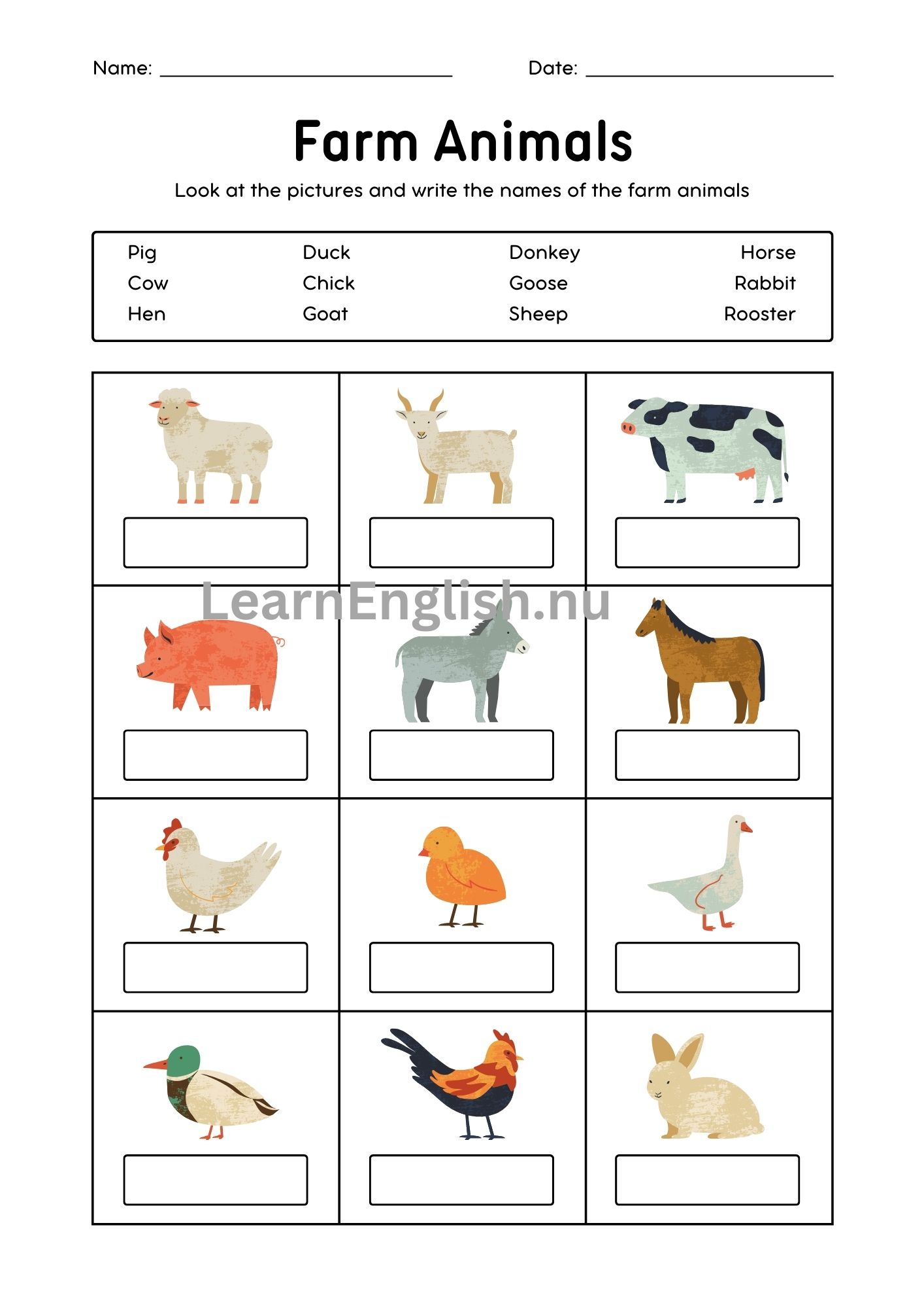 حيوانات المزرعة بالانجليزي بالصور والصوت