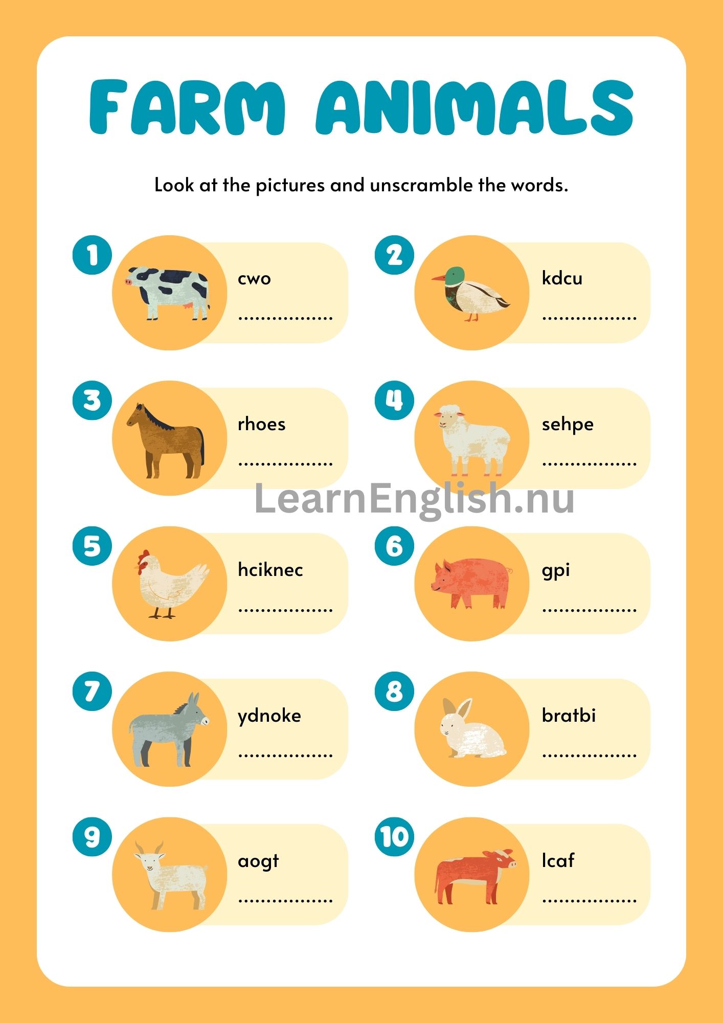 حيوانات المزرعة بالانجليزي بالصور والصوت