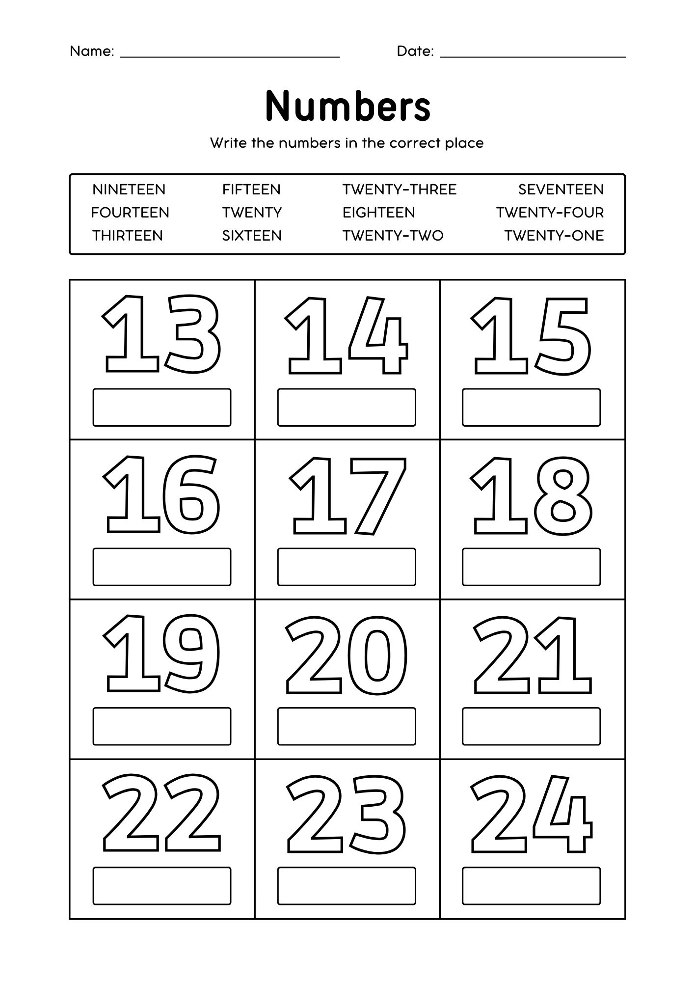 english numbers worksheet saudi
