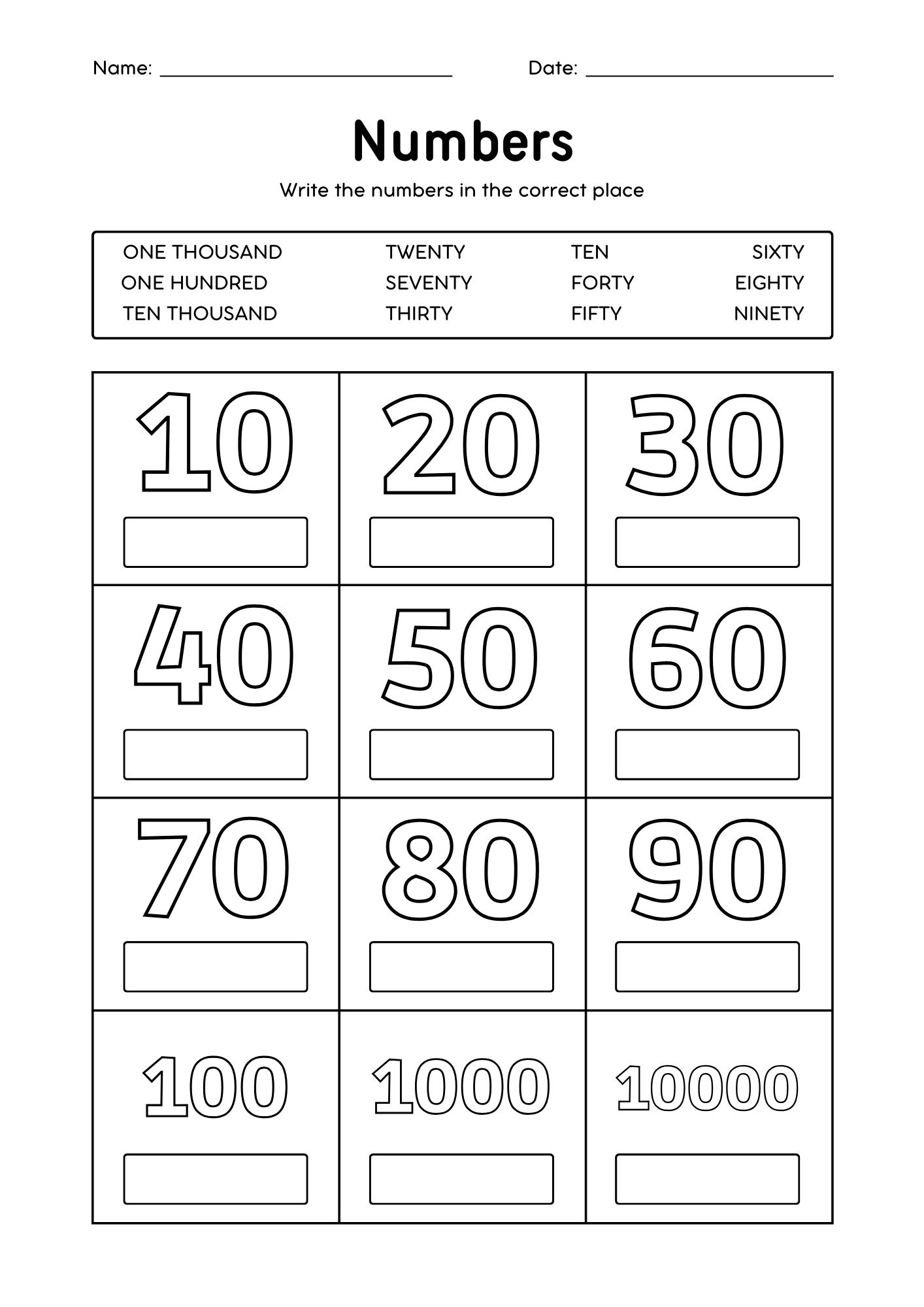 english numbers worksheet saudi