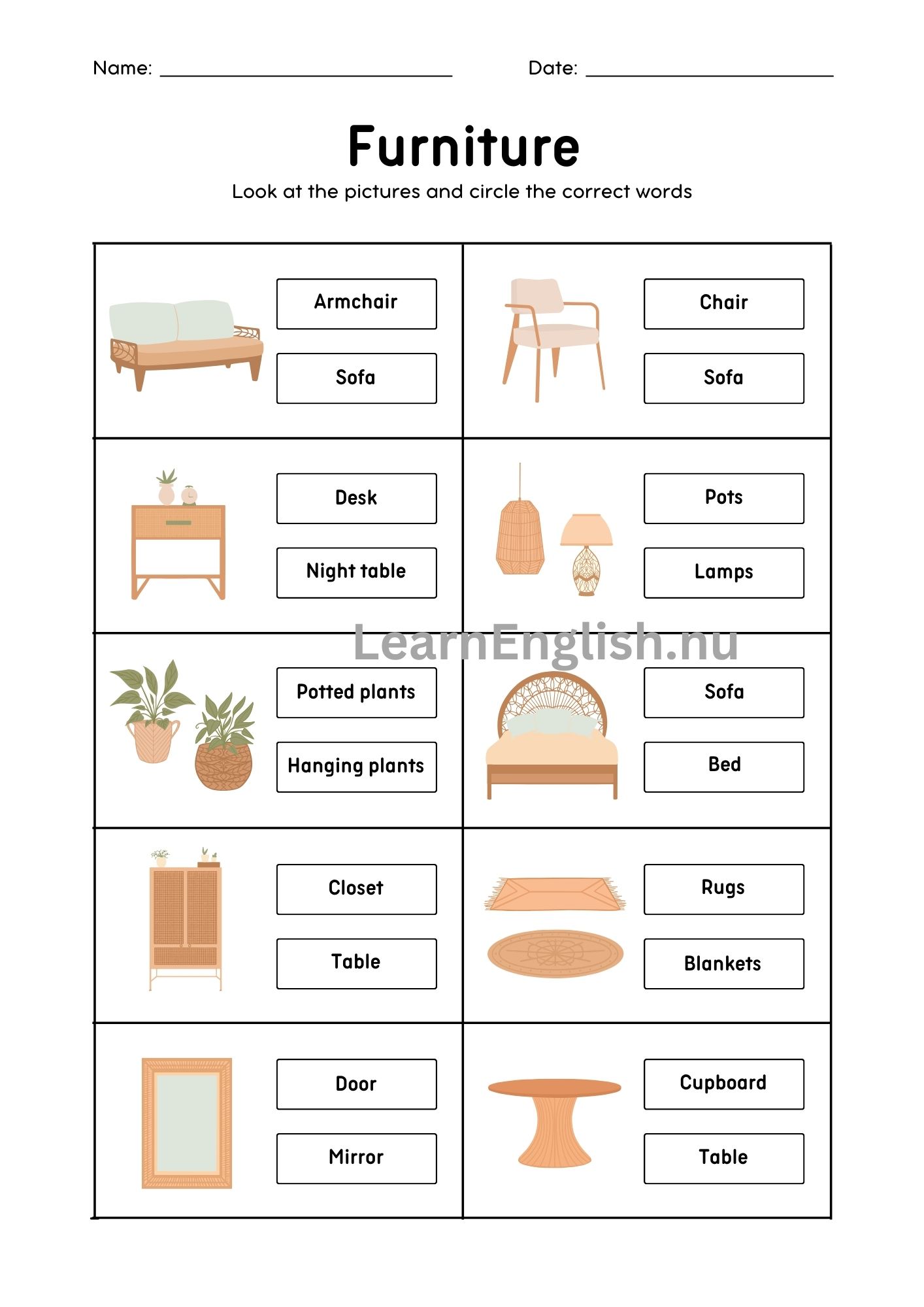 ماذا يوجد في غرفة المعيشة بالانجليزي بالصور والصوت
