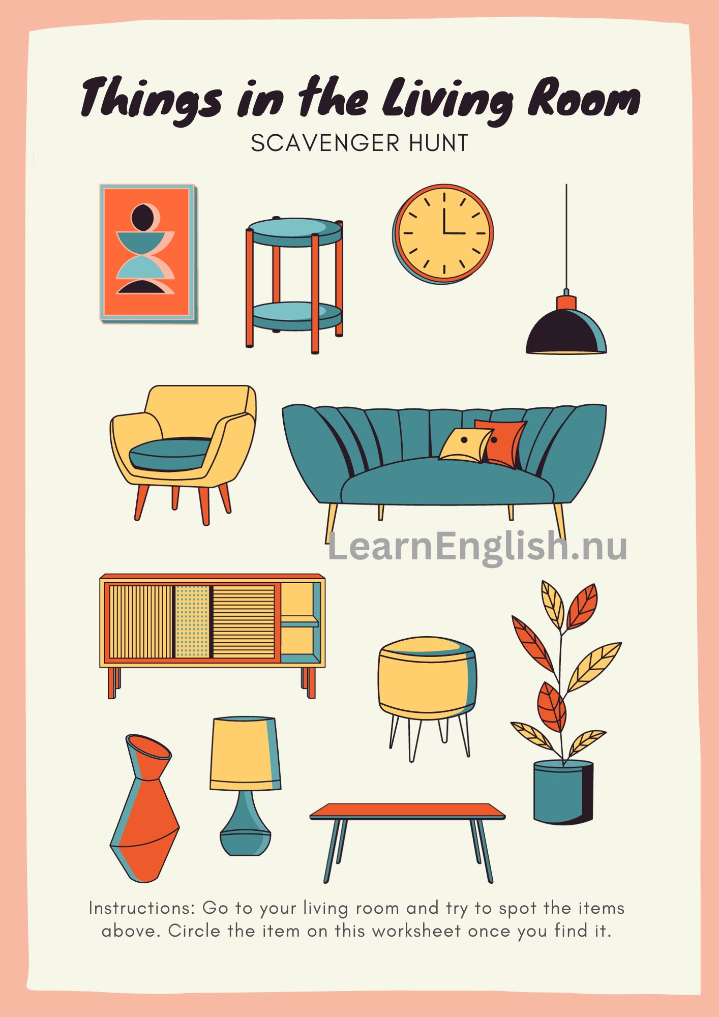 ماذا يوجد في غرفة المعيشة بالانجليزي بالصور والصوت