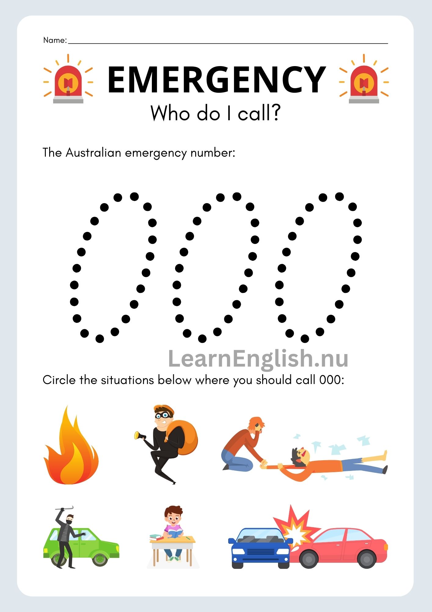 مفردات الطوارئ بالانجليزي بالصور والصوت