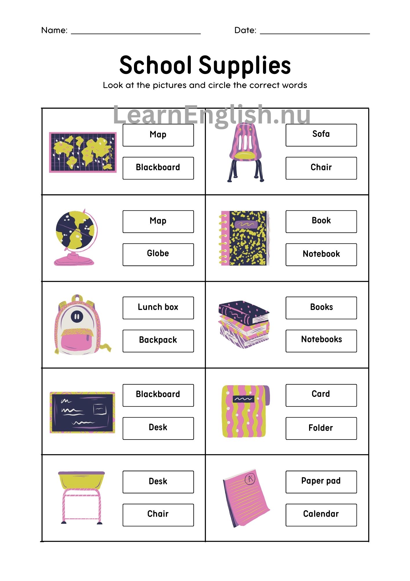 مفردات المدرسة بالانجليزي بالصور والصوت