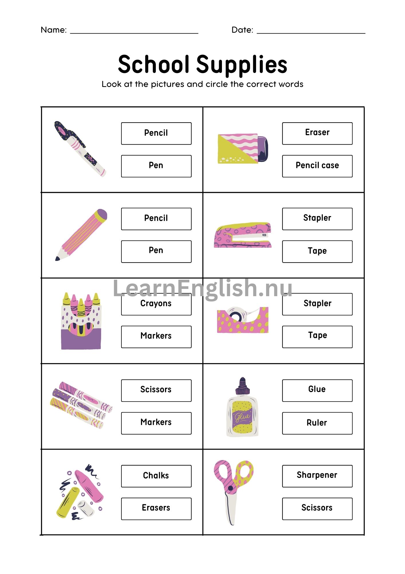 مفردات المدرسة بالانجليزي بالصور والصوت
