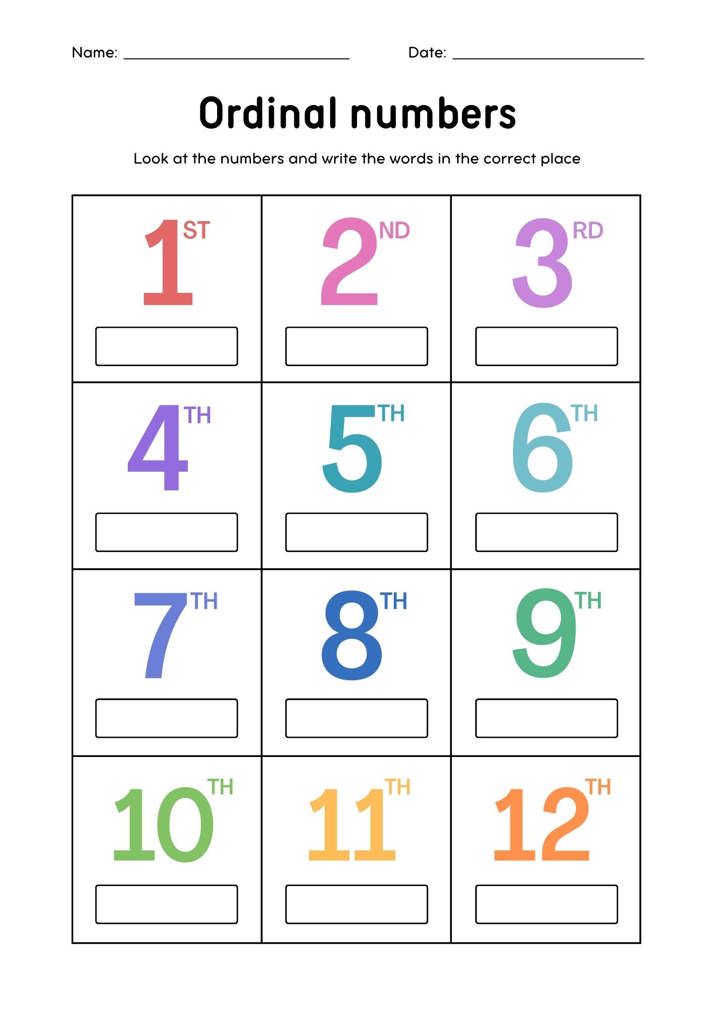 تمارين الاعداد الترتيبية بالانجليزي