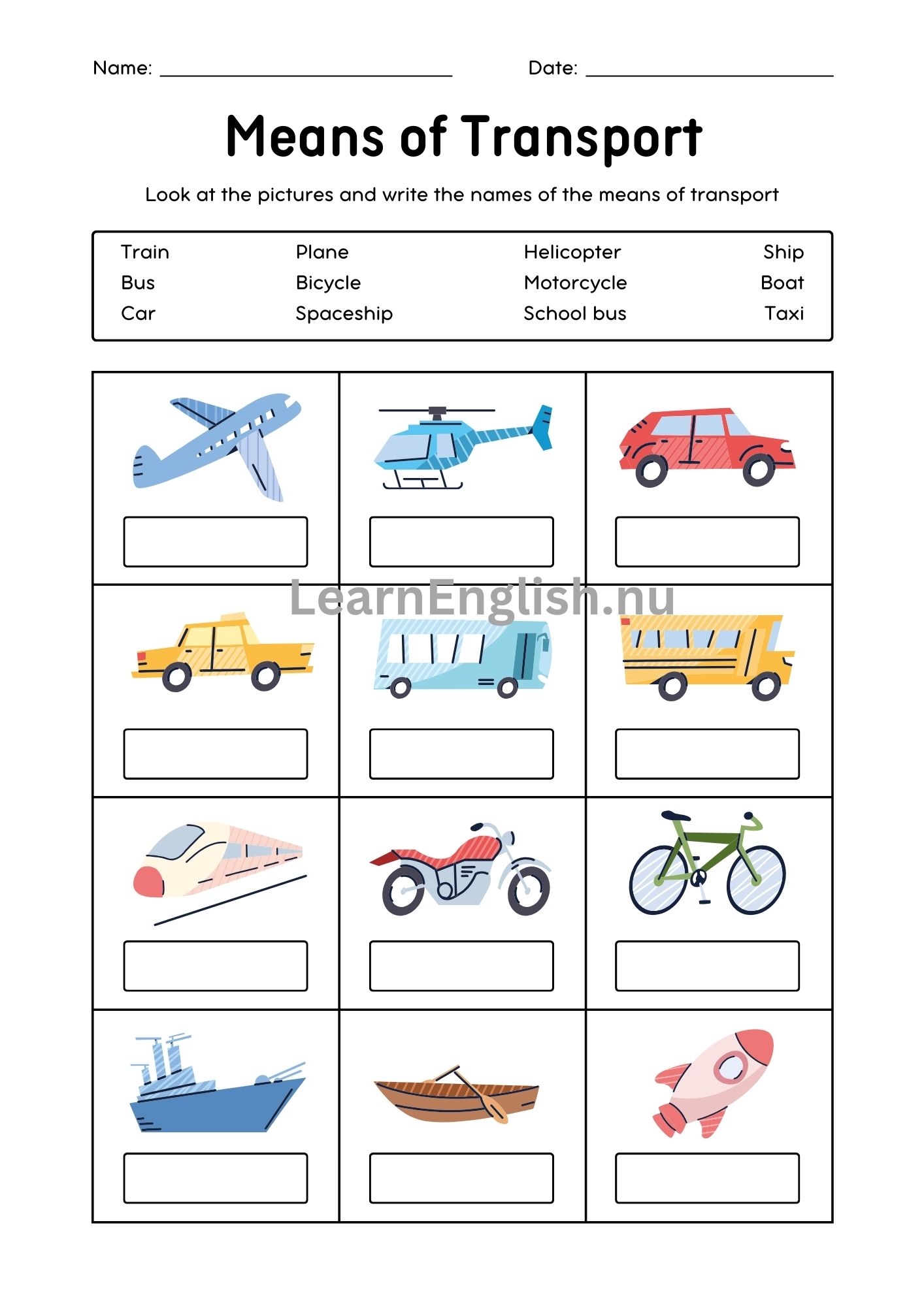 وسائل المواصلات بالانجليزي بالصور والصوت