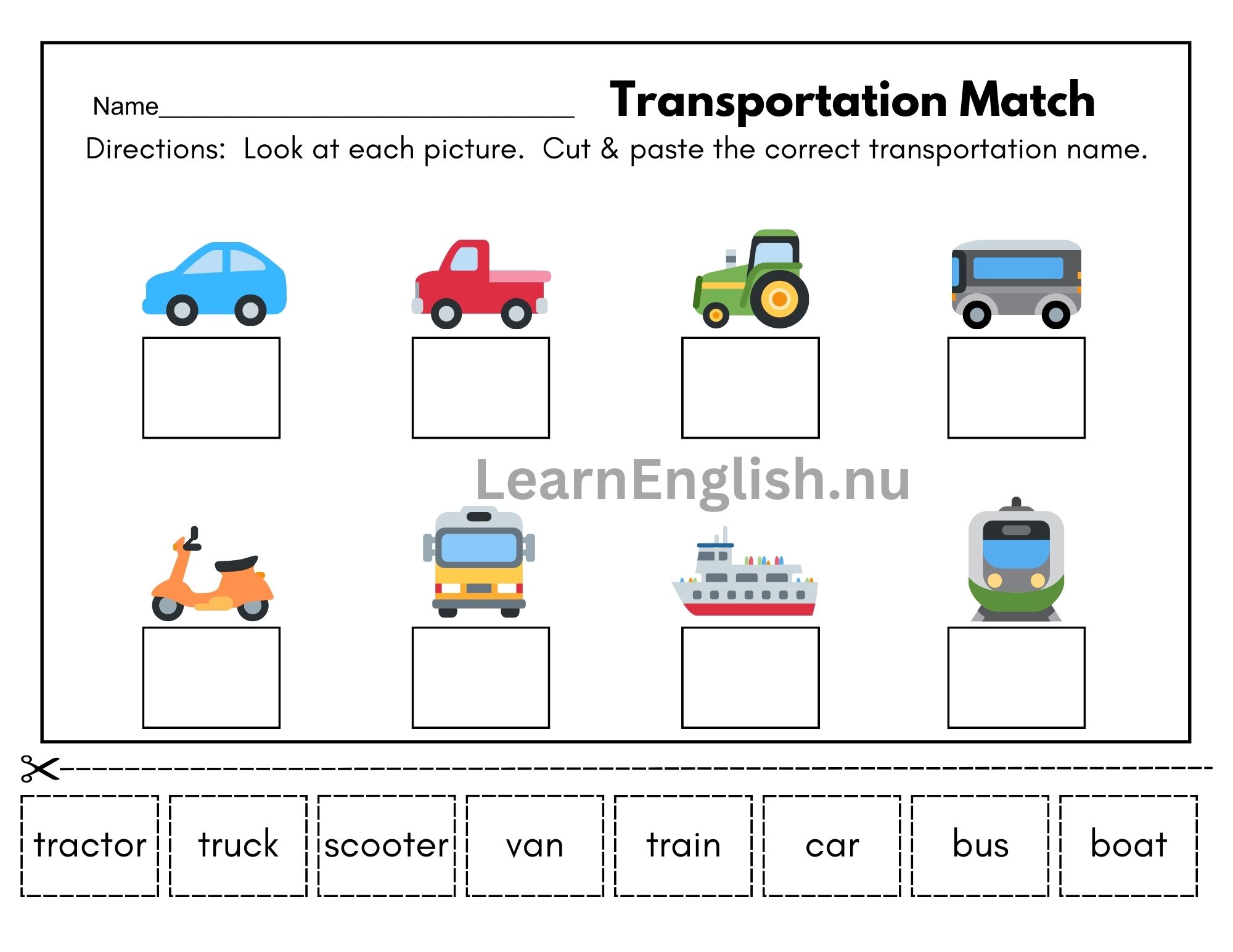 وسائل المواصلات بالانجليزي بالصور والصوت