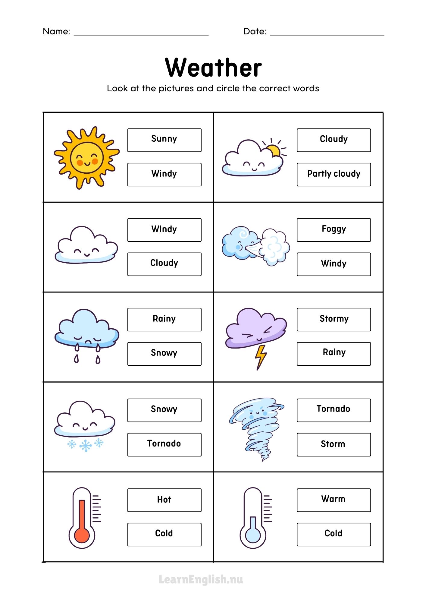 حالة الطقس بالانجليزي