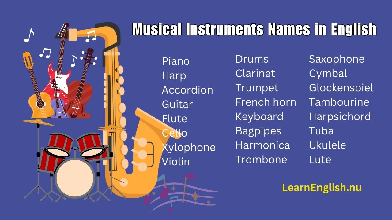 Musical instruments names in English with pictures