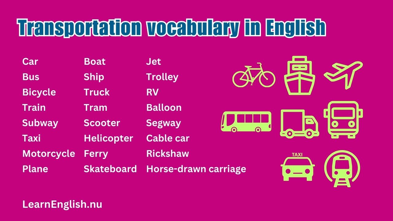 53 Types of Means of Transport in English with Picture